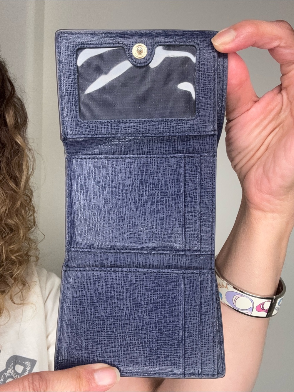 Furla Saffiano leather EUC trifold wallet Navy Blue - Picture 10 of 13